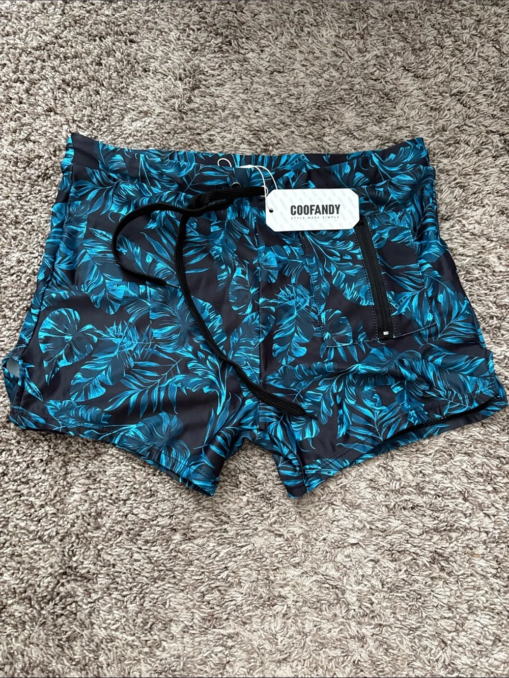 Coofandy Men’s Blue Tropical Print Swim Shorts